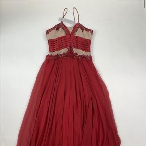 NWT Badgley Mischka Wine Satin Beaded Dress - S